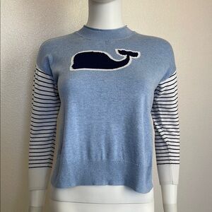 Vineyard Vines Blue and White Crew Neck Sweater with Whale Design